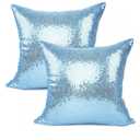 YOUR SMILE Pack of 2, New Luxury Series Solid Color Decorative Glitzy Sequin & Comfy Satin Throw Pillow Cover Cushion Case for Wedding/Christmas (Baby Blue,18"x18")