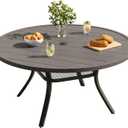 VICLLAX Round Patio Dining Table, 4-6 Person Metal Outdoor Dining Table with Umbrella Hole for Garden Lawn Deck, 47.2" Grey