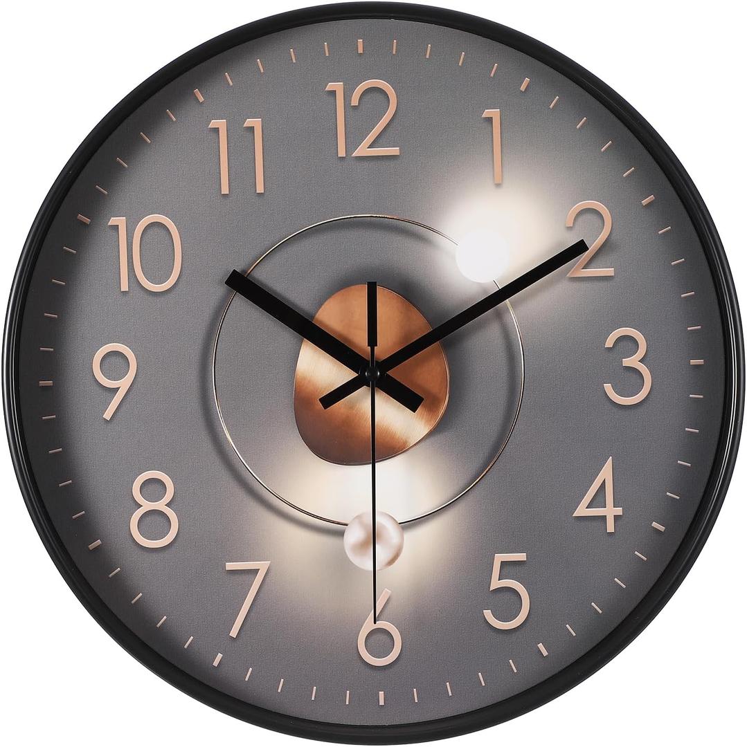 PATIKIL 12 Inch Modern Wall Clock, Silent Non-Ticking Wall Clocks Sweep Mechanism Battery Operated Modern Style for Office Home Living Room Kitchen Decoration, Silver Gray Orange