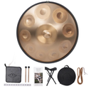 Handpan Drum 440Hz 10 Notes Hand Drum Instrument, 22 Inches D Minor Kurd Premium Stainless Steel Handpan Instrument for Adults Professional Tuning Hand pan (Gold) (Missing Belt)
