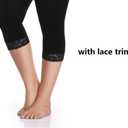 Kotii Women's Plus Size Lace Trim Capri Leggings Stretch Crop Leggings Summer Tights Pants (Black, XL)