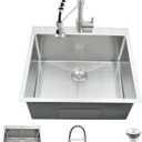 25 Inch Drop In Utility Sink with Faucet, 25"x22"x12" Drop In Laundry Sink 16 Gauge Stainless Steel Utility Sink 12" Deep Single Bowl Laundry Room Sink (Brushed Nickel)