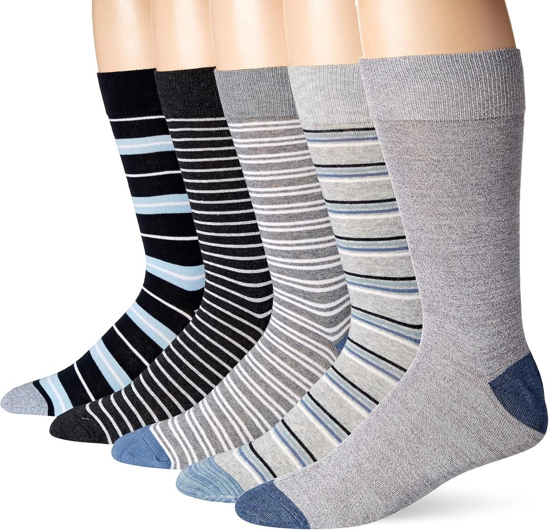 Amazon Essentials Men's Comfortable Patterned Cotton Crew Dress Socks, 5 Pairs