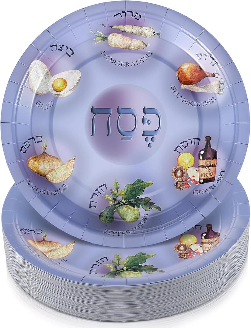 FoldTier 50 Pcs Passover Paper Seder Plates 9 Inch Disposable Pesach Plates for Pesach Tableware Party Supplies Passover Decorations