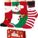 Christmas Socks for Women - Girls Christmas Gifts Stocking Stuffers Fuzzy Socks 4 Pack