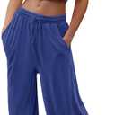 Yanekop Womens Tube Top and Pants Sets 2 Piece Outfits Travel Matching Sets Summer Two Piece Lounge Set with Pockets (Large, Dark Blue)