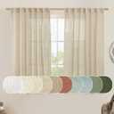 LAMIT Semi Sheer Linen Curtains 54 Inch Length 2 Panels, Light Filtering Panels Back Tab and Rod Pocket Neutral Drapes for Small Window/Bedroom, 52 x 54 Inch