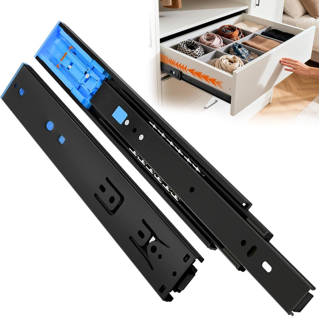 ToBeGreat Push to Open Soft Close Drawer Slides 12 Inch Side Mount Dresser Runner Black,2/3 Full Extension Ball Bearing 100 LB Kitchen Nightstand Glides Rails 1 Pair