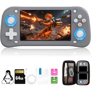 XF43 Retro Handheld Game Console - 4.3" IPS Screen, 3000mAh Battery - 64GB TF Card with 18,000+ Games - 30+ Emulators, Linux OS - Portable Case Included (Gray*64Gb)