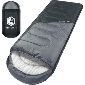VENTURE 4TH Backpacking Sleeping Bag  XXL, Double and Single Sizes - Lightweight Warm & Cold Weather Sleeping Bags for Adults, Kids & Couples  Ideal for Hiking, Camping & Outdoor Adventures (4.0lbs | Black/Silver)