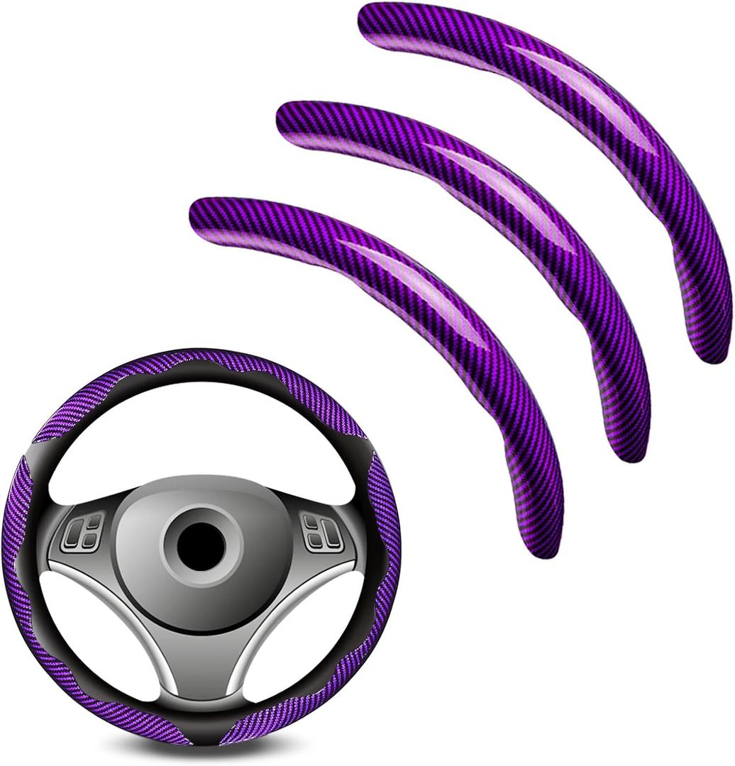 3pcs Universal Carbon Fiber Steering Wheel Cover - Anti-Slip & Segmented Design, Universal 99% Durable Steering Wheel Protector for Men and Women, Car Interior Accessory (Purple)