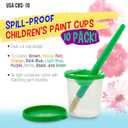 U.S. Art Supply 10 Piece Children's No Spill Paint Cups with Colored Lids and 10 Piece Large Round Brush Set with Plastic Handles