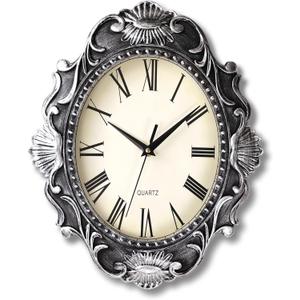 AYRELY 14 Inch Oval Rustic Wall Clock, Wall Clocks Battery Operated, Country Style Silent Non Ticking Clock, Decorative for Kitchen, Home, Living Room, Farmhouse, Bedrooms (Gunmetal Grey)