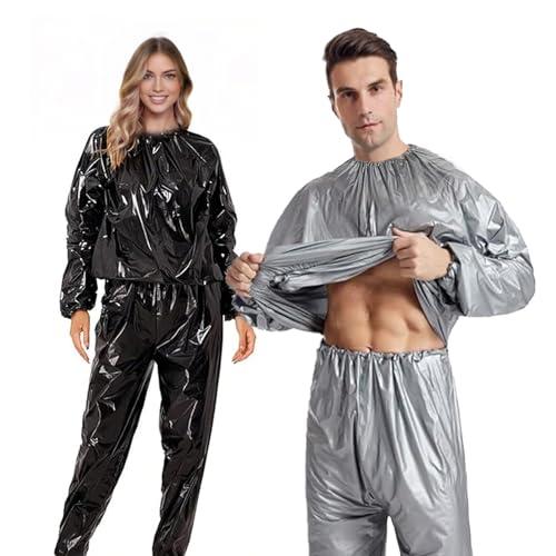 SMD35 Sauna Suit Plastic Sauna Suit Women Men, Weight Loss Exercise Slimming Gym Fitness Workout Anti-Rip Silver Sweat Suit, PVC Sweating Suit for Weight Loss Black XXL, 1-Piece