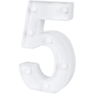Restaurantware Illumify 7.1 x 1.2 x 8.7 Inch Light Up Number 1 Durable Marquee LED Light - Number 5 Touchproof White Plastic Party Light Keyhole Slot For Parties Weddings Or Special Events