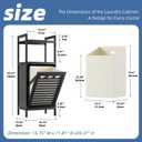 HITNET Tilt Out Laundry Hamper, Bamboo Bathroom Cabinet with Pull Out Removable Bag and 2 Tier Storage Shelves, 10 Gal Clothes Basket with Metal Handle, Black