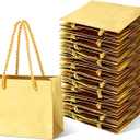 Fainne 24 Pcs Gold Mini Gift Bags with Handle Gift Card Bags Bulk Extra Small Paper Party Favor Boxes Tiny for Christmas Wedding Baby Shower Birthday Wrapping Supplies, 4.7 x 3.9 x 2.3 Inch