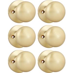 goldenwarm Gold Closet Door Knobs, Handle Function Non-Locking Dummy Door Knob, Brushed Gold Individual Dummy Door Knob Single Side for Closets, French Double Doors, and Pantry(6 Pieces)