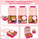 Pawtong Bento Lunch Box with 8oz Soup Thermo, Kids Leakproof Lunch Food Containers with 4 Compartment, Kids Thermo Insulated Hot Food Jar for School, Trvael - (Pink)