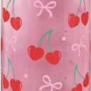 SANDJEST Cherry 16 Oz Can Glass Tumbler with Acrylic Lid and Straw - Iced Coffee Cups for Women, Aesthetic Glass Cup Gift for Birthday Christmas