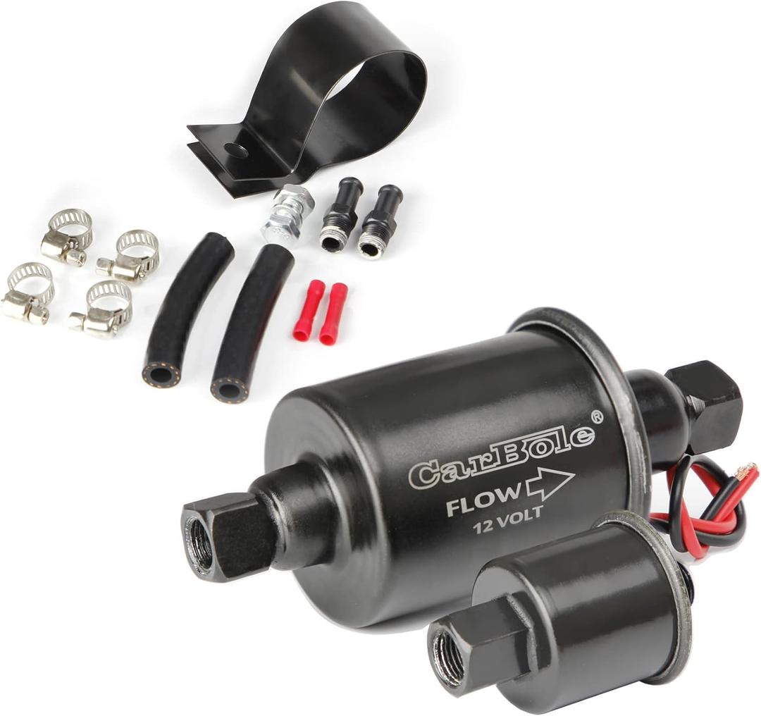 BANG4BUCK E8012S Universal Electric Fuel Pump 12V, 5-9 PSI Micro Low Pressure Fuel Transfer Pump for Gasoline Diesel Carburetor, 5/ 16 Inch Hose Size (Black)
