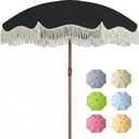 7FT Patio Umbrella with Fringe, Outdoor Tassel Umbrella with Fiberglass Ribs, Boho Beach Umbrella, Push Button Tilt and Carrying Bag, UPF50+
