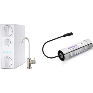 iSpring RO500AK-BN Tankless RO Reverse Osmosis Water Filtration System, White. & UVF8 LED UV Water Filter, Add-on Kit for Under Sink Water Filtration Systems, Mercury-Free, Stainless Steel