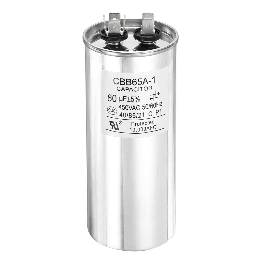 MECCANIXITY 1 Pcs CBB65 Capacitor, 80uF 450V Run Round Capacitor for AC Electric Motor Start HVAC Compressor Generator Air Condenser Straight Cool Heat Pump