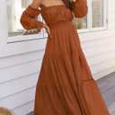 ZESICA Women's Boho Off Shoulder Wedding Guest Dress 2026 Spring Summer Side Split Flowy A Line Long Maxi Dresses (Brown, L)