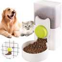 Automatic Replenish Pet Feeder, 1L Capacity Auto Gravity Cage Hanging Food Dispenser Set for Dog and Cat Small Animals, Removable Pet Food Bowl Food Container (Feeder, Green)