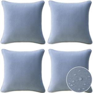 Decorative Outdoor Waterproof Throw Pillows with Inserts, Set of 4, 18" x18" Pillows for Patio, Backyard, Bed, Couch, and Patio Furniture, Powder Blue (18"x18" (Pack of 4))