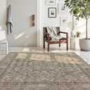 8x10 Beige Brown Washable Area Rug for Living Room, Vintage Print | Rug for Dining Room, Bedroom, Home Office, Non Slip Low Pile Carpet