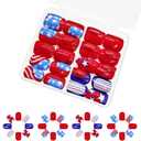 2 Packs 48Pcs Independence Day Press on Nails Short Square Fake Nails Stripe Star False Nail Patriotic Flag Patter Full Cover Acrylic Glue on Nail for Women 4th of July Manicure Decoration