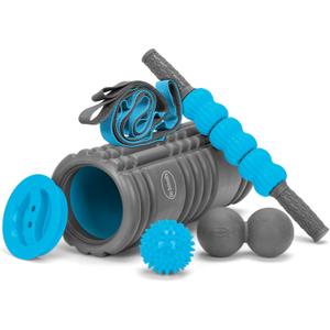 Dr. Scholl's 5-in-1 Stretch and Recovery Massager Set, Includes Hollow Core Massage Roller with End Caps, Muscle Roller Stick, Stretching Strap, Double Lacrosse Peanut, and Plantar Fascia Relief Ball
