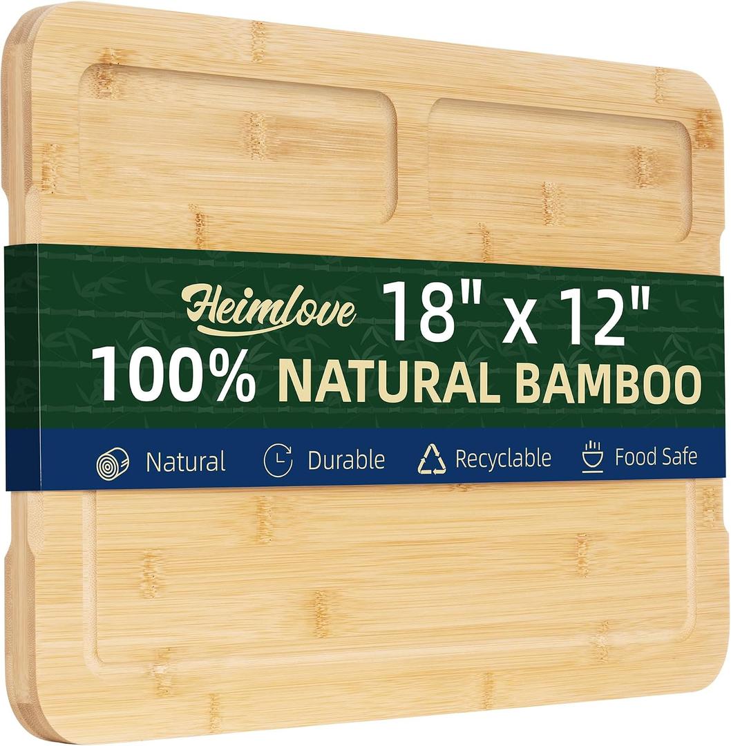 Heimlove Extra Large Bamboo Cutting Board, 18" x 12" Cutting Boards for Kitchen Charcuterie Boards with Juice Groove and Handles, Chopping Board for Meat, Vegetables and Cheese