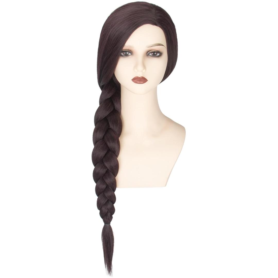 Miss U Hair Long Dark Brown Braided Wig for Women Witch Costume Wig with Side Part and Braid for Halloween Cosplay