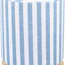 Tov Furniture Dex Pastel Blue Striped Linen Round Ottoman with Wooden Base