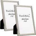 4x6'' Silver Rope Design Metal Picture Frames 2 Pack with Hi Quality Velvet Backing and Real Glass Front,Silver Photo Frame 6x4'' for Desktop Display Or Wall Hanging