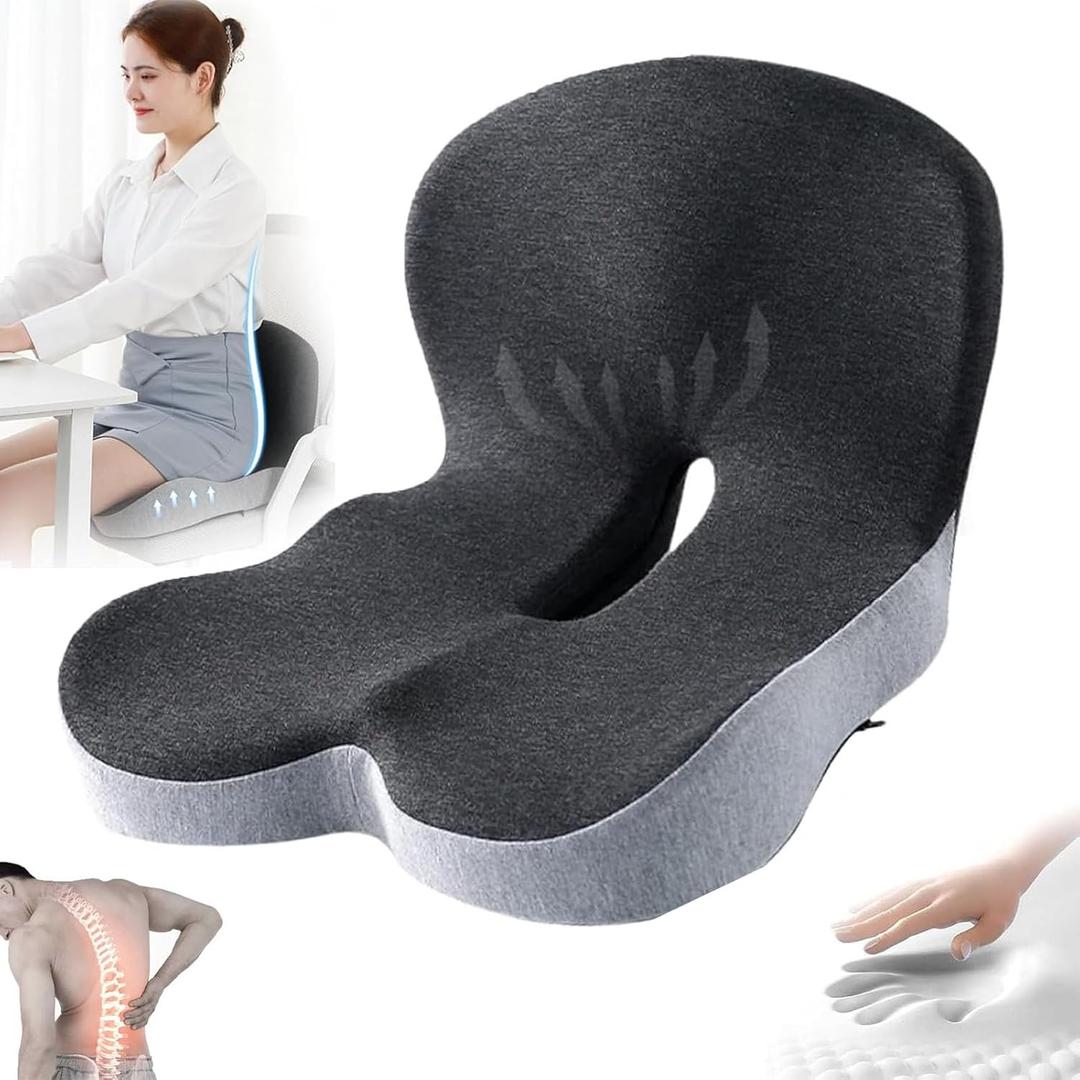 Ergonomic Seat Cushion for Truck Drivers, Office Chair Seat Cushions for Office Chair with L-Shaped, Memory Foam Chair Cushion with Back Support for Long Sitting Office Worker(Black Gray)