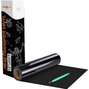 HTVRONT Black HTV Heat Transfer Vinyl Rolls - 12" x 20ft Black Iron on Vinyl for Shirts, Iron on for All Cutting Machines - Easy to Cut & Weed for Craft Heat Vinyl Design