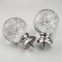 Decorative Curtain Rod Finials, Polyresin Round Silver Lines Clear Finials, Set of 2, Compatible with 1 inch or 1-1/8 inch Dia Curtain Rod, Standalone Finial Pair