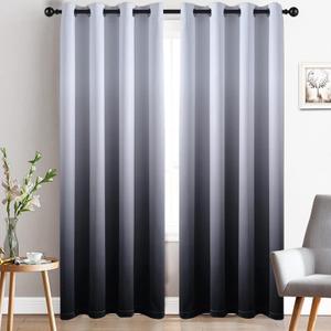 Yakamok Room Darkening Black Gradient Color Ombre Blackout Curtains with Grommet Thickening Polyester Thermal Insulated Window Drapes for Living Room/Bedroom (Black, 2 Panels, 52x84 Inch) (Black and Greyish White)