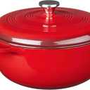 Lodge Essential Enamel Cast Iron Dutch Oven with Lid 7.5 Quart - Oven-Safe Enamel Cookware up to 500 F - Heat-Retaining Braising & Roasting Pot - Non-Toxic Cookware - Island Spice Red