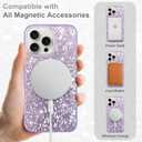 for iPhone 16 Pro Max Case Glitter, Compatible with Magsafe, Bling Sparkly Shiny Diamond Grid for Women Girls Protective Magnetic Phone Cover, Purple
