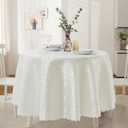 Wave Damask White Satin Round Tablecloth 60"X60"Round Tablecloth Stain Resistant Wrinkle Free Silkly Soft Table Cloths for Dining Room, Indoor and Outdoor Use