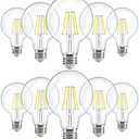 Sunco 10 Pack G25 LED Light Bulbs, Filament Edison Globe, Vanity Lighting Bulb for Bathroom Bedroom, 500 LM, 5W (60W Equivalent), 4000K Cool White, Dimmable, E26 Base, Clear UL
