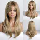 Alanhair Long Ash Blonde Wigs for Women,HAIRCUBE Layered Synthetic Wig with Bangs Heat Resistant Fiber Daily 24 Inch