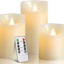 Flameless Battery Operated LED Candles with10key Button Remote Control 24-Hour Timer Set of 3 Electric Flickering Pillar Real WaxWedding, Party, Christmas and Home Decoration
