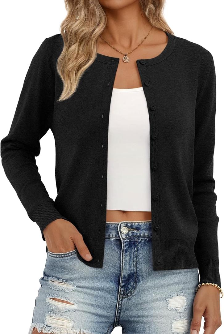 Trendy Queen Lightweight Cardigan Sweaters for Women (Small, Black)