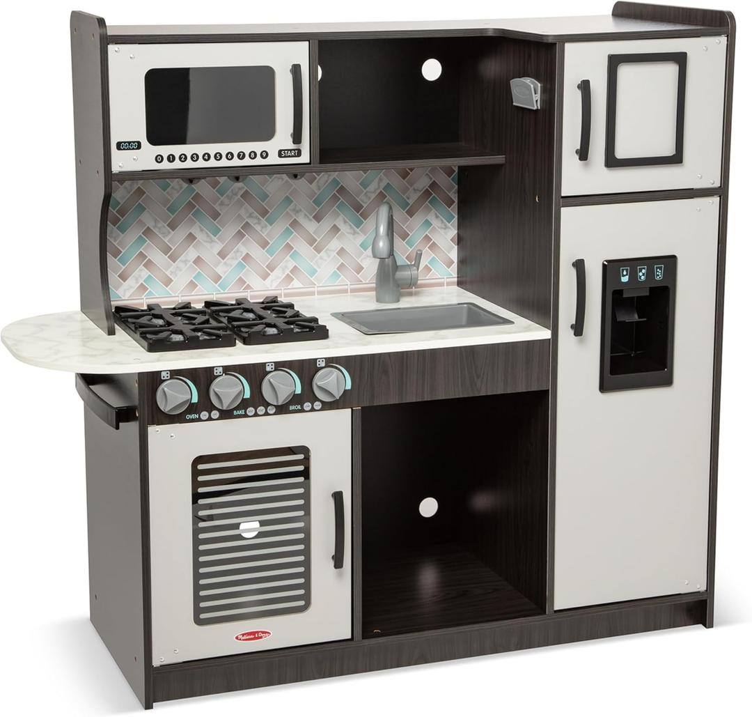 Melissa & Doug Chef's Wooden Pretend Play Kitchen for Kids with Ice Cube Dispenser  Charcoal Gray - FSC Certified